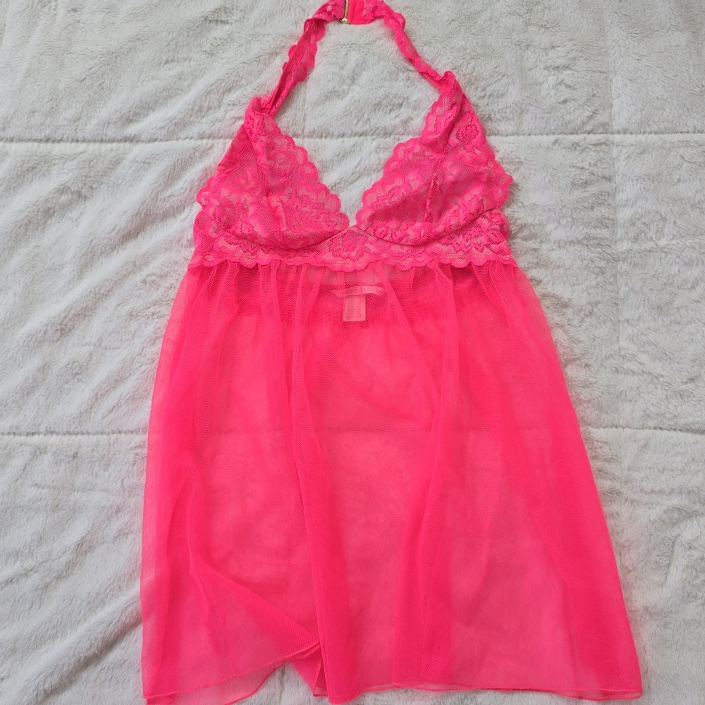 Victoria's Secret Hot Pink Lace Halter Babydoll Size XS